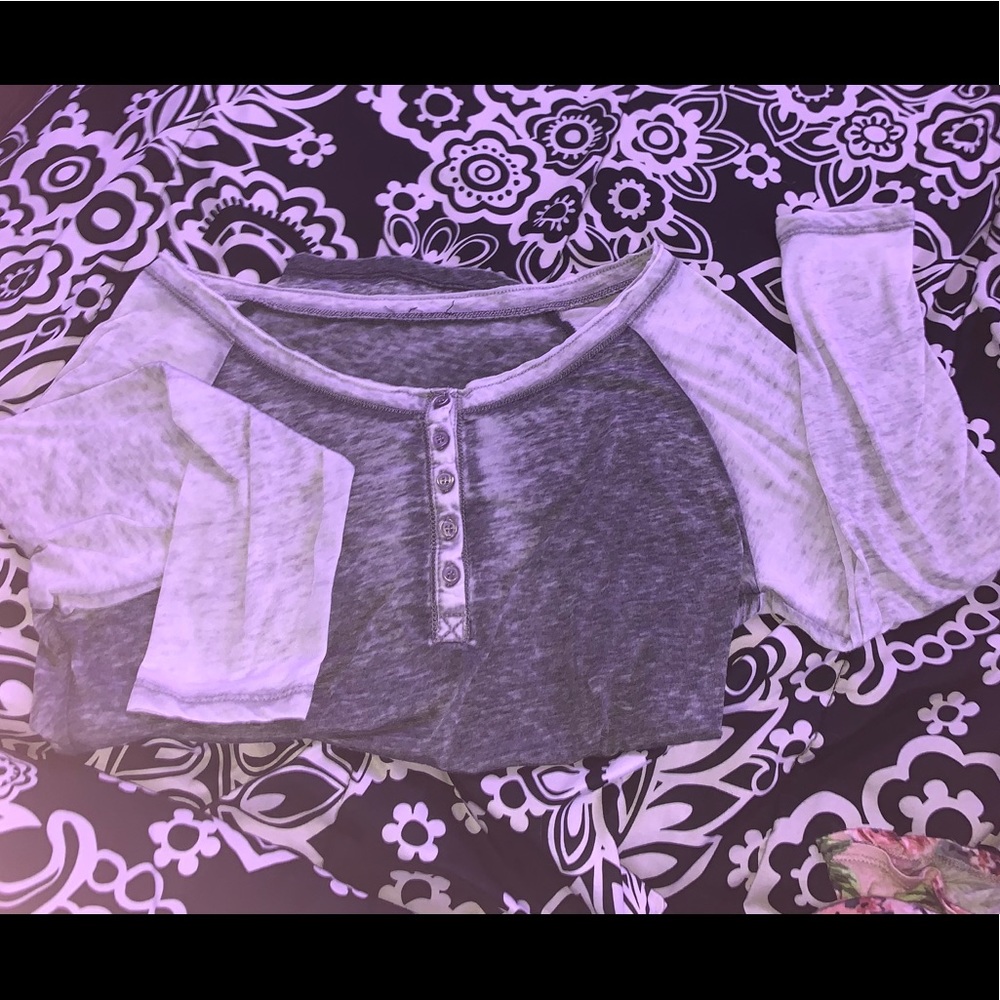 Grey and White Long Sleeve Button-Up